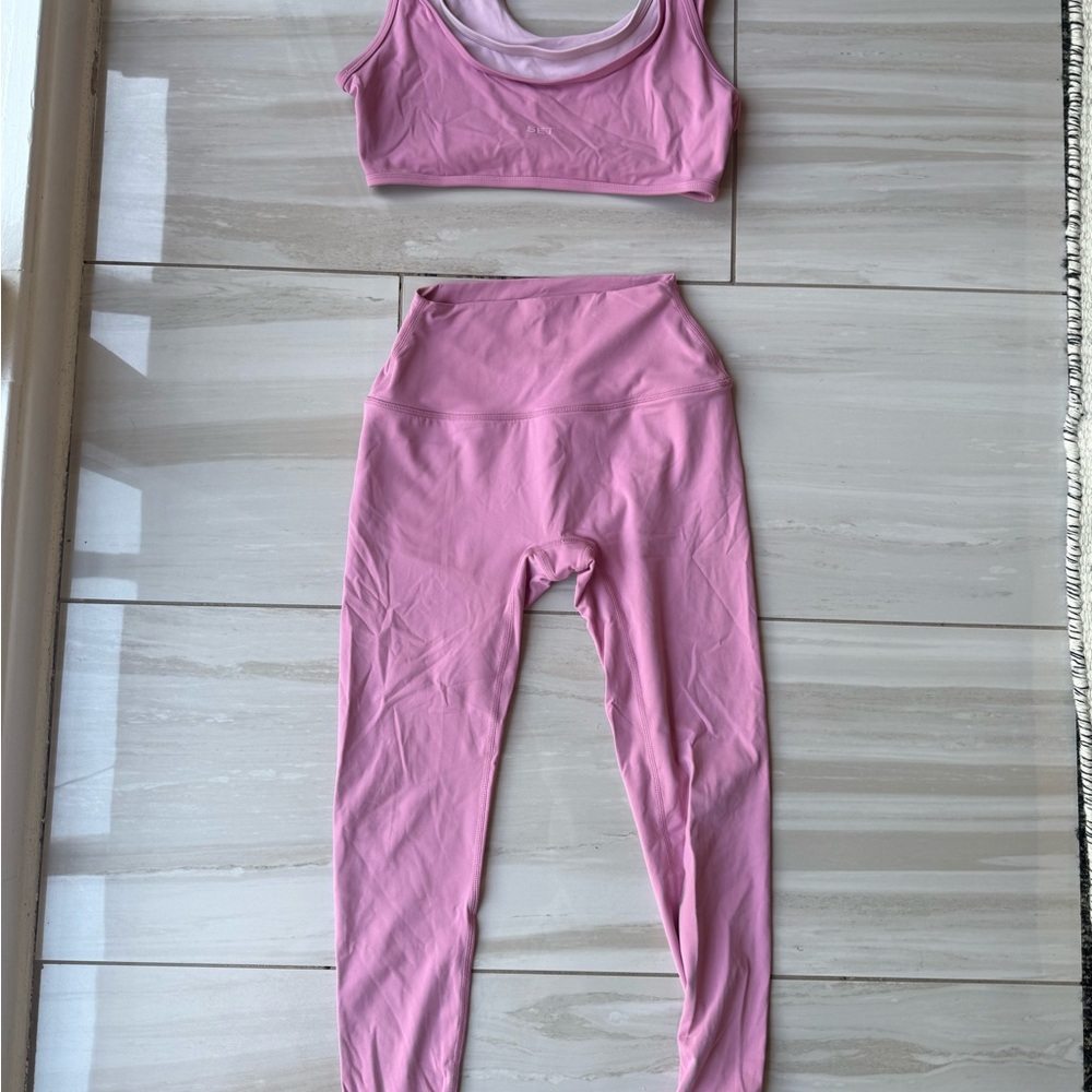 SET active Pink Sports Bra and Leggings Set